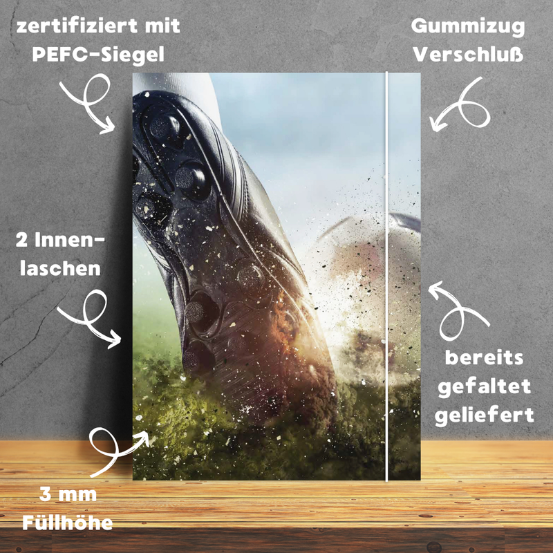 Friendly Fox DIN A4 Sammelmappen Fußball, 2x Schulmappe Kinder, Postmappe A4 Schule mit Gummizug, bunte Hausaufgabenmappe Kinder Schule