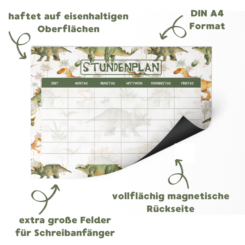 Friendly Fox magnetischer Stundenplan Dino, Stundenplan abwischbar, Stundenplan 1. Klasse Junge Mädchen, Kinder Wochenplaner magnetisch