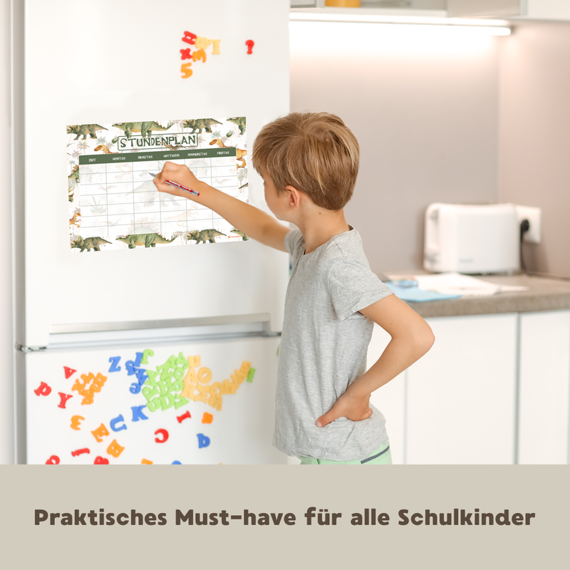 Friendly Fox magnetischer Stundenplan Dino, Stundenplan abwischbar, Stundenplan 1. Klasse Junge Mädchen, Kinder Wochenplaner magnetisch