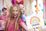 Friendly Fox Regenbogen Einladung, 12x Einladungskarten Kindergeburtstag Regenbogen Party, Geburtstagseinladung