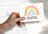 Friendly Fox Regenbogen Einladung, 12x Einladungskarten Kindergeburtstag Regenbogen Party, Geburtstagseinladung