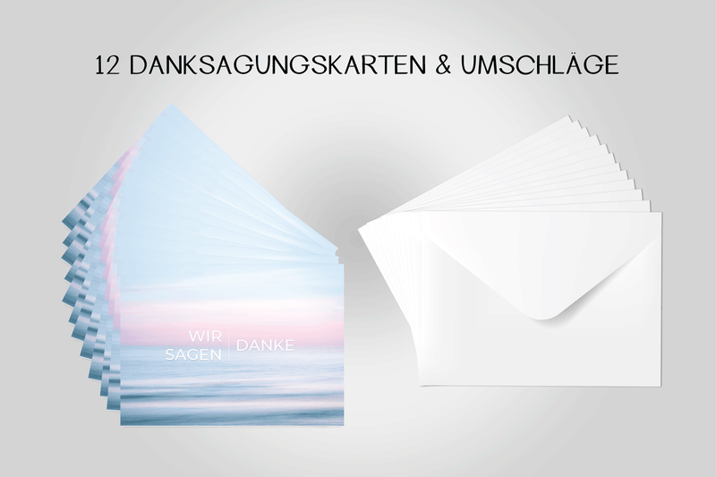 Friendly Fox 12 Dankeskarten, Danksagungskarten mit Meer Motiv, DIN A6 Klappkarte mit Umschlag