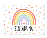 Einladungskarte mit buntem Regenbogen und Punkten