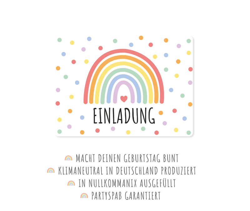 Friendly Fox Regenbogen Einladung, 12x Einladungskarten Kindergeburtstag Regenbogen Party, Geburtstagseinladung