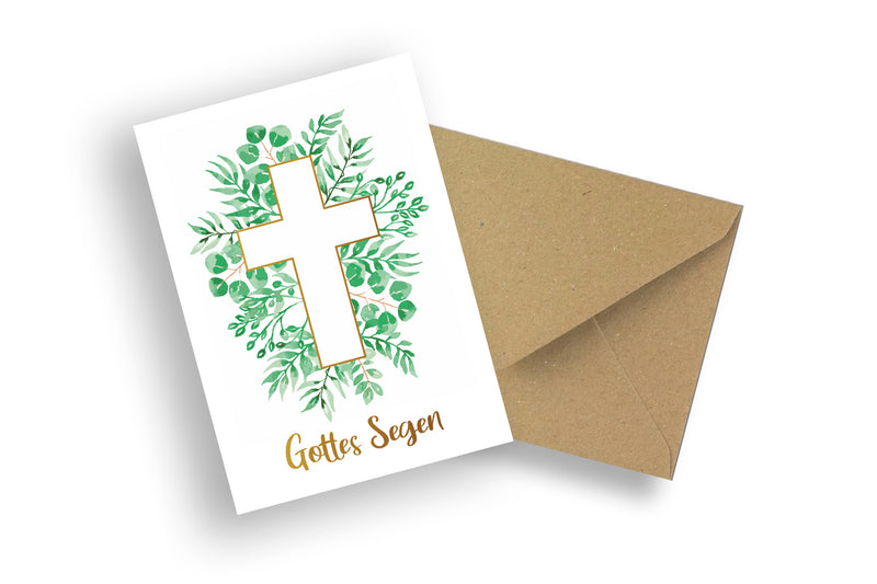 Friendly Fox Christliche Grußkarte Gottes Segen, Klappkarte mit Kraftpapier Umschlag, Karte Taufe Kommunion Konfirmation Hochzeit