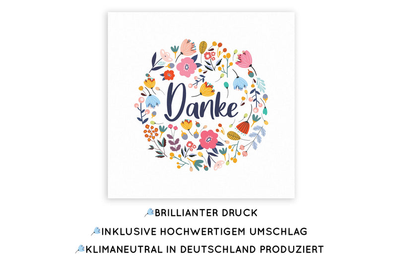 Friendly Fox Quadratische Dankeskarte, 1x Danke Karte, große Klappkarte mit Kraftpapier Umschlag
