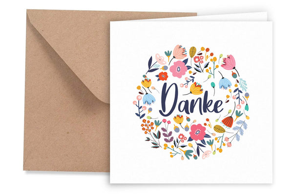 Friendly Fox Quadratische Dankeskarte, 1x Danke Karte, große Klappkarte mit Kraftpapier Umschlag