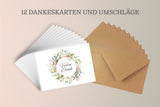 Friendly Fox Dankeskarten Blumenkranz, 12x Dankeschön Karten Blumenkranz, DIN A6 Klappkarten Danke mit Kraftpapier Umschlag