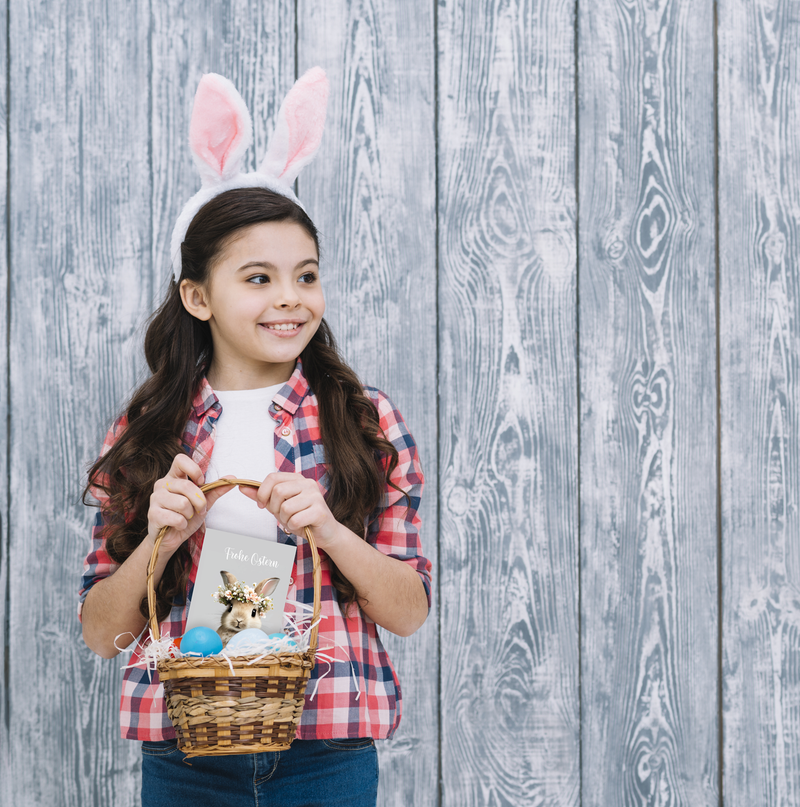 Friendly Fox Frohe Ostern Karte, 12x Osterkarten mit Umschlag, Klappkarte Osterhase, Kartenset Ostern, Ostergrüße senden