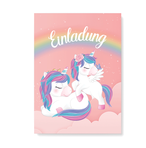 Friendly Fox Einhorn Einladung, 12x DIN A6 Einladungskarten Kindergeburtstag Mädchen, Klappkarten mit Umschlag Einladung zur Einhorn Party