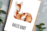 Friendly Fox Karte zur Geburt Rehkitz, 1x Glückwunsch Baby Karte mit Umschlag, Hallo Baby DIN A6 Grußkarte, Willkommen kleines Wunder