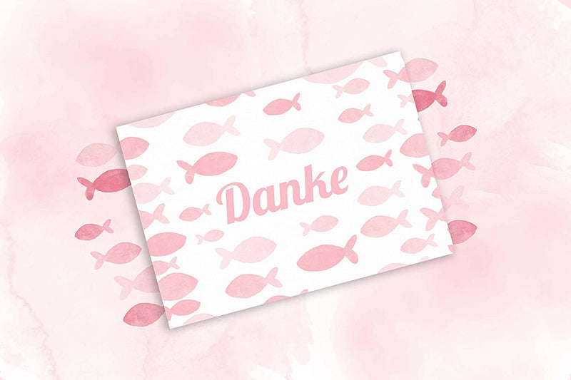 Friendly Fox Dankeskarten Fische, 12x Danke Karten Motiv "Fische", DIN A6 Klappkarten mit Umschlag, Danke Taufe Kommunion Konfi Hochzeit