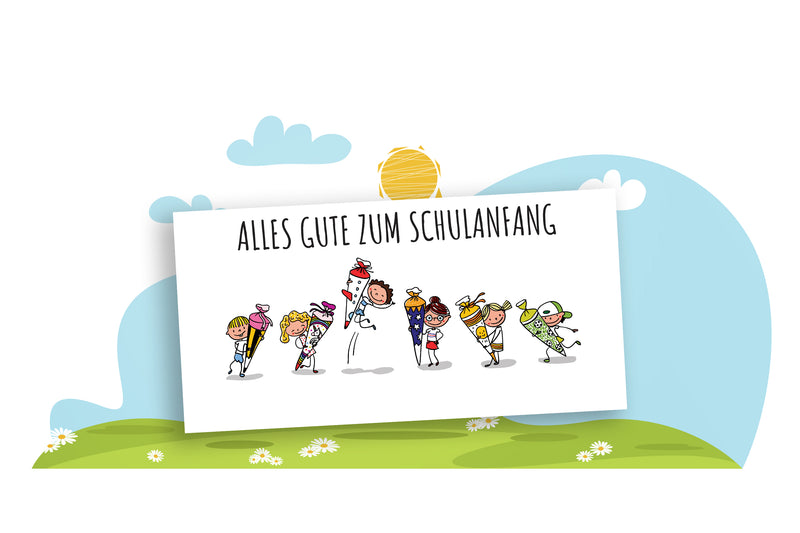 Friendly Fox Karte zur Einschulung, Einschulungskarte, Karte zum Schulanfang alles Gute Glückwunschkarte Endlich Schulkind, KINDER