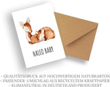 Friendly Fox Karte zur Geburt Rehkitz, 1x Glückwunsch Baby Karte mit Umschlag, Hallo Baby DIN A6 Grußkarte, Willkommen kleines Wunder