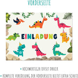 Friendly Fox Dino Einladung, 12x Einladungskarten Kindergeburtstag Dinosaurier Party, Dino Geburtstag Junge Mädchen