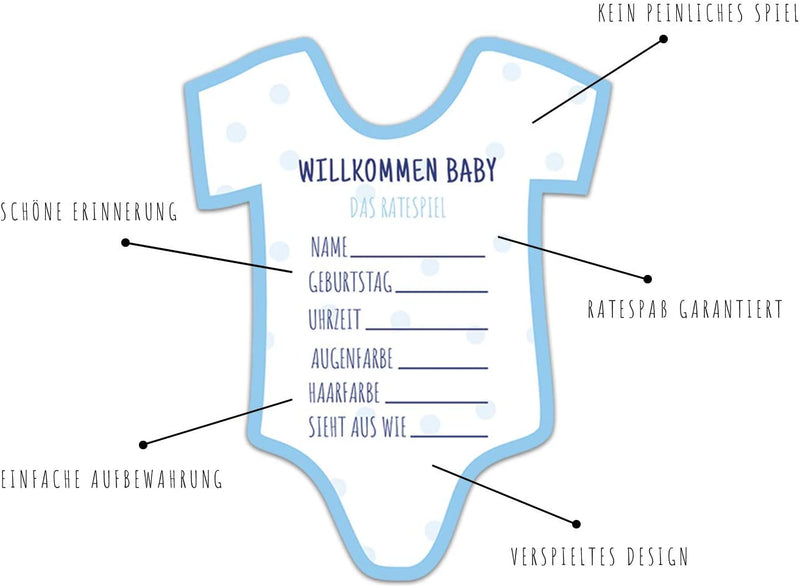 Friendly Fox Babyparty Spiel Willkommen Baby, 12 Quizspiel Karten als Babyshower Spiel, Ratespaß zur Babyparty