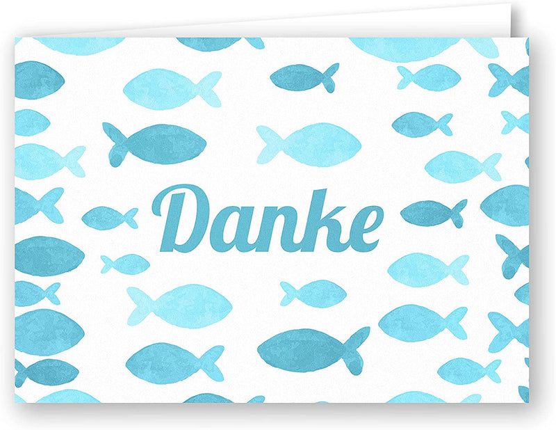 Friendly Fox Dankeskarten Fische, 12x Danke Karten Motiv "Fische", DIN A6 Klappkarten mit Umschlag, Danke Taufe Kommunion Konfi Hochzeit