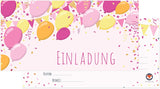 Einladungskarte mit rosa Ballons und Konfetti mit Umschlag