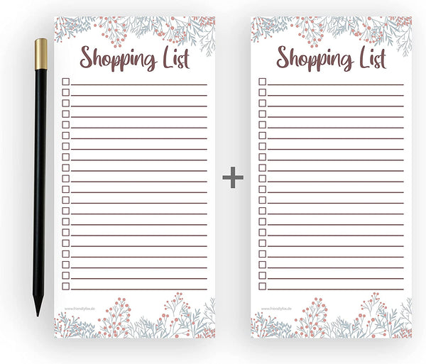 Einkaufsliste Doppelpack mit Magnet und Bleistift mit Floral Motiv