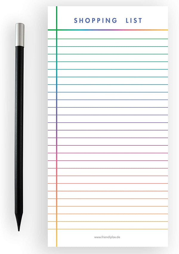 Einkaufsliste mit Magnet und Bleistift mit Regenbogen Motiv