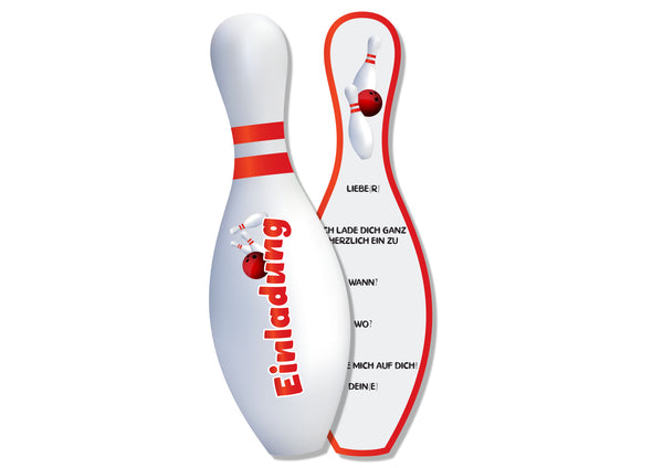 Einladungskarte mit Bowling Pin Motiv und Form