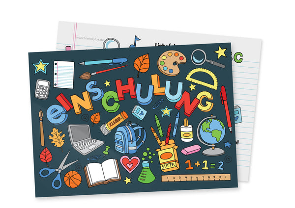 Friendly Fox Einladungskarten Einschulung, 12x Einladung Schulanfang Mädchen Junge, Schuleinführung Einladung