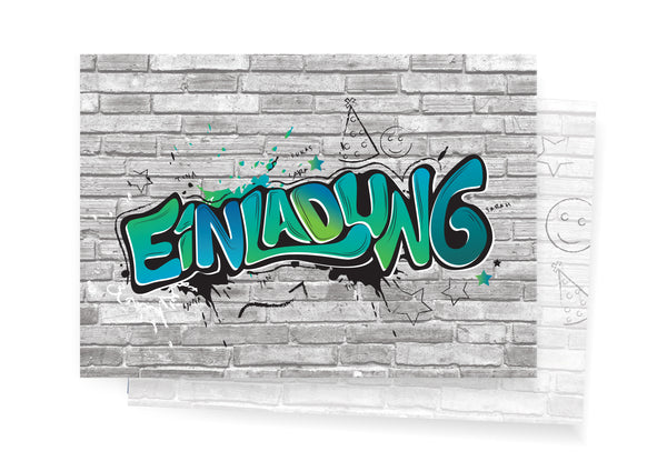 Einladungskarte mit Graffiti Motiv in Blau