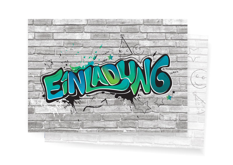 Einladungskarte mit Graffiti Motiv in Blau