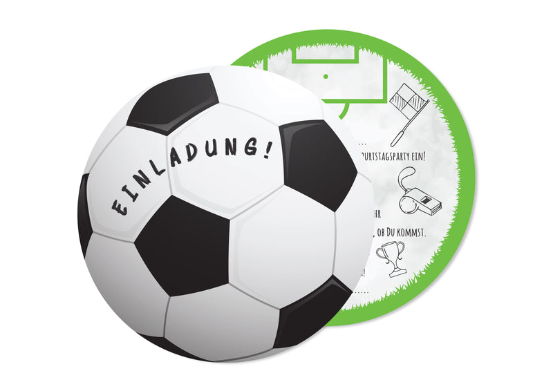 Einladungskarte mit Fußball Motiv und Form in Weiß