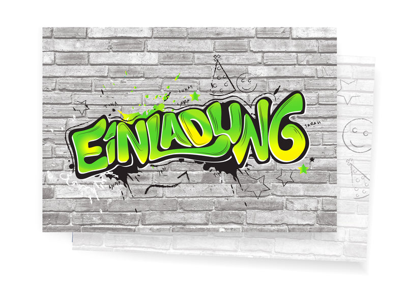 Einladungskarte mit Graffiti Motiv in Grün