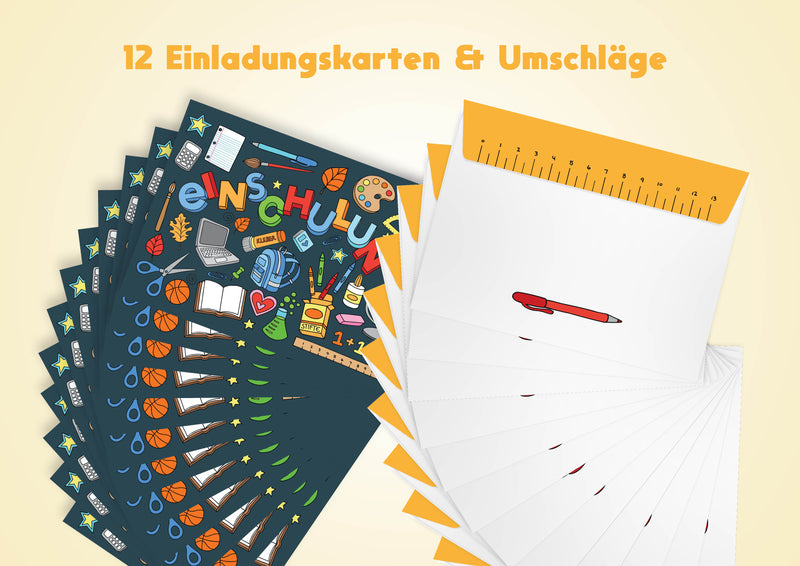 Friendly Fox Einschulung Einladung, 12x Einladungskarten Schuleinführung, Schulanfang 2023, Einladung Zuckertütenfest