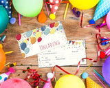 Friendly Fox Ballons Einladung Kindergeburtstag, 12 Einladungskarten zum Geburtstag, Einladung Luftballon mit Umschlag