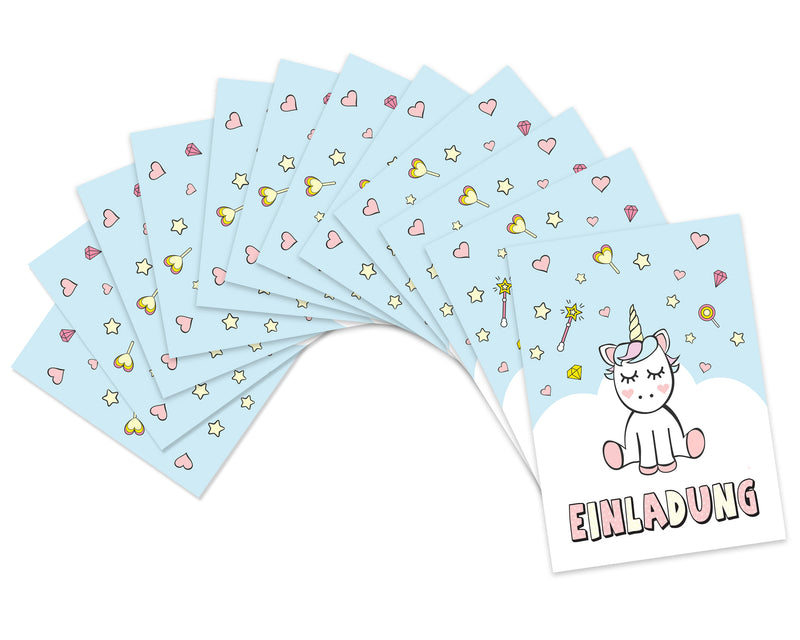 Friendly Fox Einhorn Einladung, 12x Einhorn Einladungskarten Kindergeburtstag Einhorn Party, Geburtstagseinladung