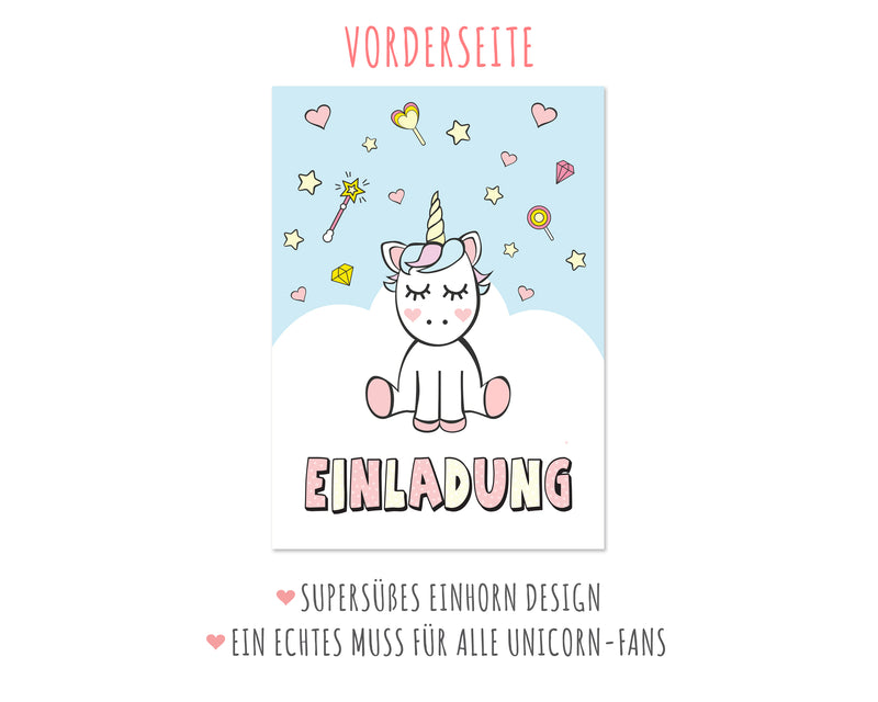 Friendly Fox Einhorn Einladung, 12x Einhorn Einladungskarten Kindergeburtstag Einhorn Party, Geburtstagseinladung