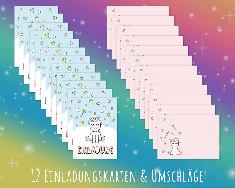 Friendly Fox Einhorn Einladung, 12x Einhorn Einladungskarten Kindergeburtstag Einhorn Party, Geburtstagseinladung