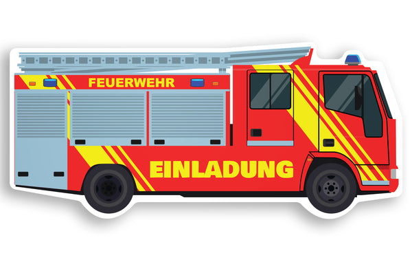 Einladungskarte in Form eines Feuerwehrautos