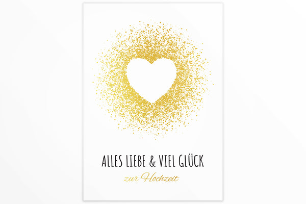 Hochzeitskarte mit Herz aus Gold