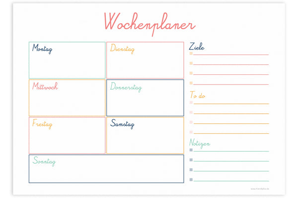 Wochenplaner Schule in Bunt