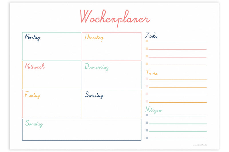 Wochenplaner Schule in Bunt