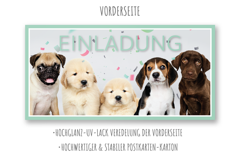 Friendly Fox Hunde Einladung, 12x Einladungskarten Kindergeburtstag Welpen, Geburtstagseinladung DIN Lang