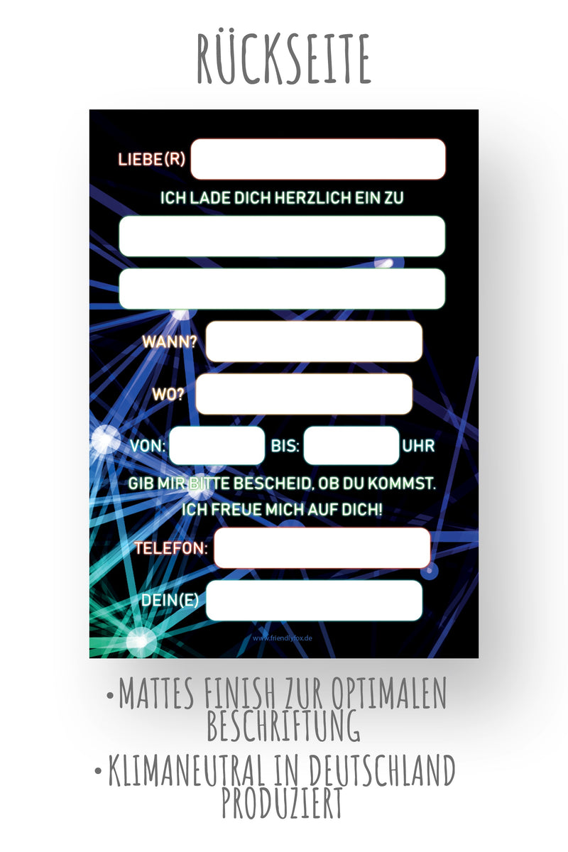 Friendly Fox Lasertag Einladung, 12x Einladungskarten Kindergeburtstag Lazertag Spiel