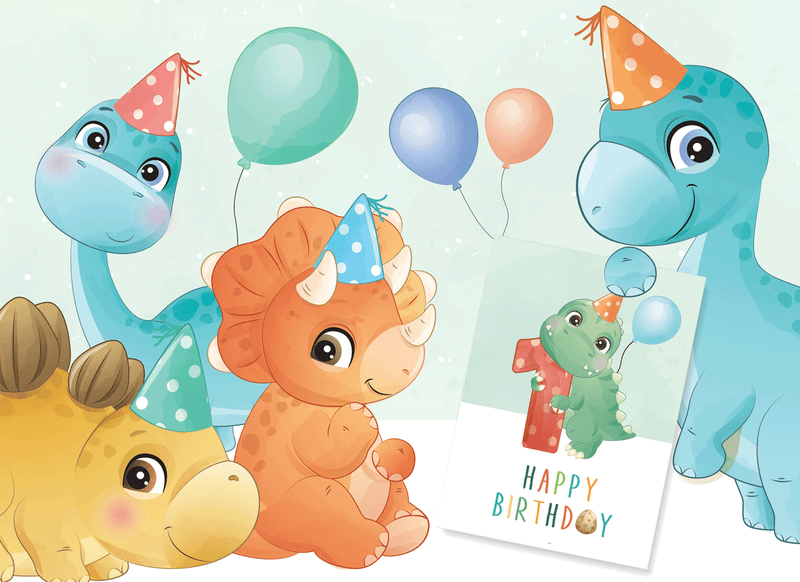 Friendly Fox Geburtstagskarte für Kinder, Dino Glückwunschkarte zum Kinder Geburtstag, A5 Happy Birthday Karte mit Umschlag