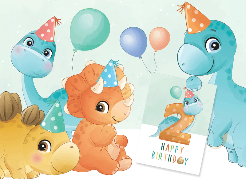 Friendly Fox Geburtstagskarte für Kinder, Dino Glückwunschkarte zum Kinder Geburtstag, A5 Happy Birthday Karte mit Umschlag