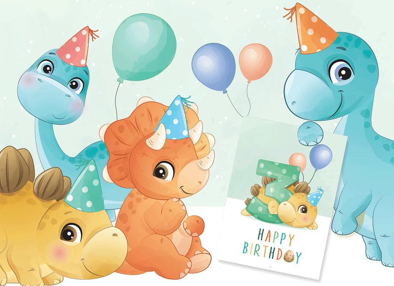 Friendly Fox Geburtstagskarte für Kinder, Dino Glückwunschkarte zum Kinder Geburtstag, A5 Happy Birthday Karte mit Umschlag