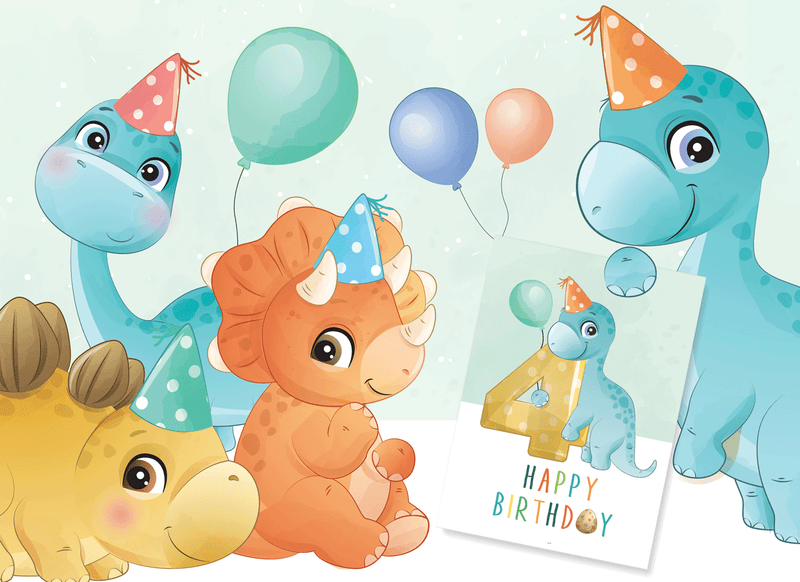 Friendly Fox Geburtstagskarte für Kinder, Dino Glückwunschkarte zum Kinder Geburtstag, A5 Happy Birthday Karte mit Umschlag