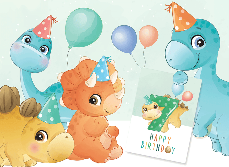 Friendly Fox Geburtstagskarte für Kinder, Dino Glückwunschkarte zum Kinder Geburtstag, A5 Happy Birthday Karte mit Umschlag