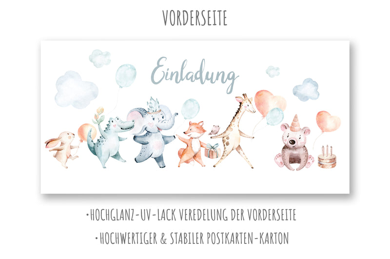 Friendly Fox Teddy Einladung , 12x Einladungskarten Kindergeburtstag Tierfreunde, Geburtstagseinladung DIN lang