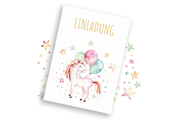 Friendly Fox Aquarell Einhorn Einladung, 12x Einladungskarten Kindergeburtstag Einhorn Party, Geburtstageinladung