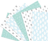 Geschenkpapier für Babys mit verschiedenen Motiven in Blau