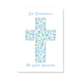 Kommunionskarte mit Kreuz Motiv in Blau